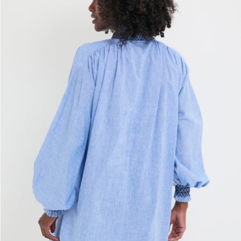 NWT Tuckernuck Aubury Light Blue Long-Sleeve Smocked Waist Mini Dress - Picture 4 of 6